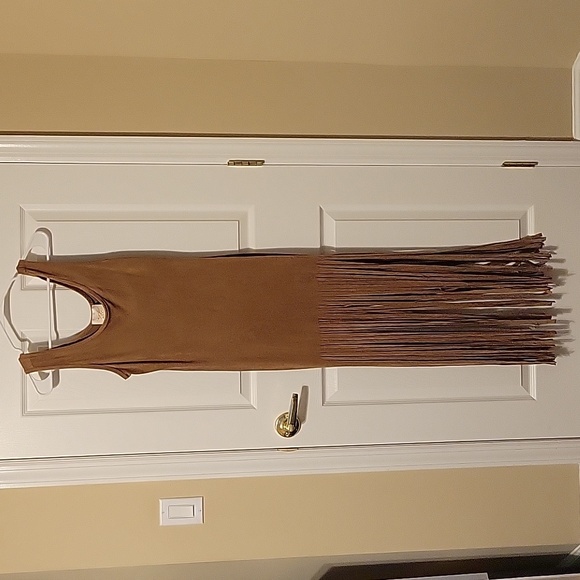 brown suede maxi dress with fringe bottom - Picture 1 of 1